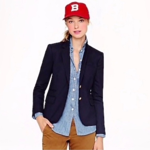 J. Crew Schoolboy Two Button Wool Blazer Navy Blue Size 00 - Picture 1 of 7